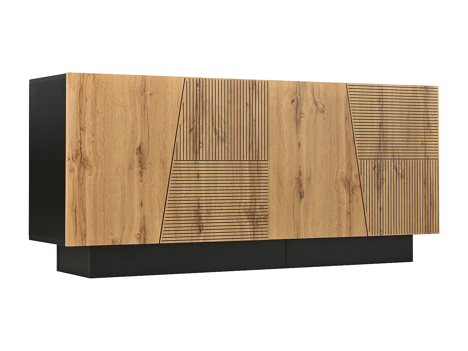 Buffet avec 4 portes -Conception de lignes - Grande rangement - Couleur bois et noir