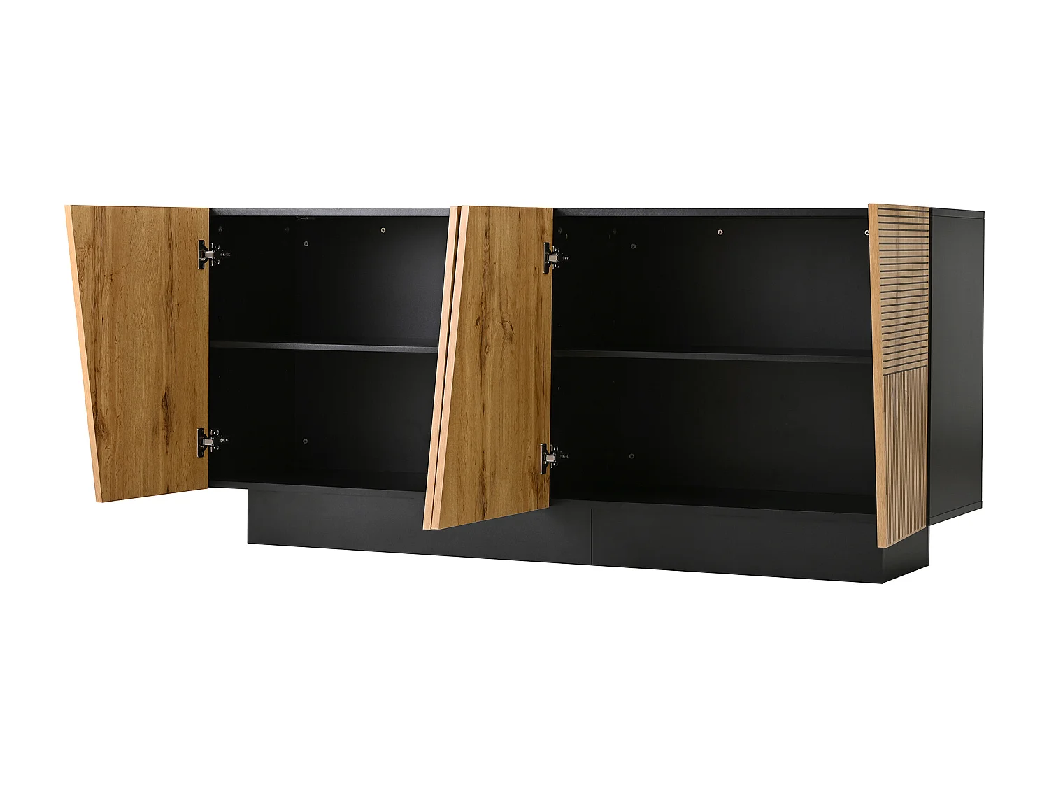 Buffet avec 4 portes -Conception de lignes - Grande rangement - Couleur bois et noir