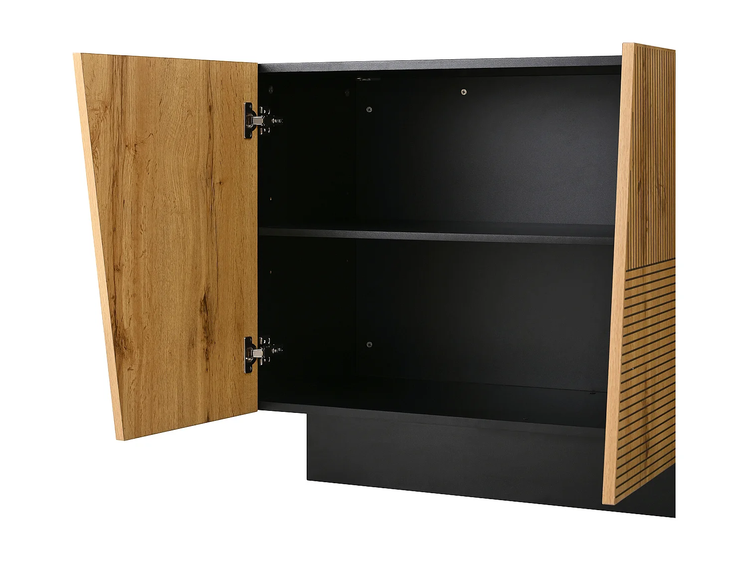 Buffet avec 4 portes -Conception de lignes - Grande rangement - Couleur bois et noir