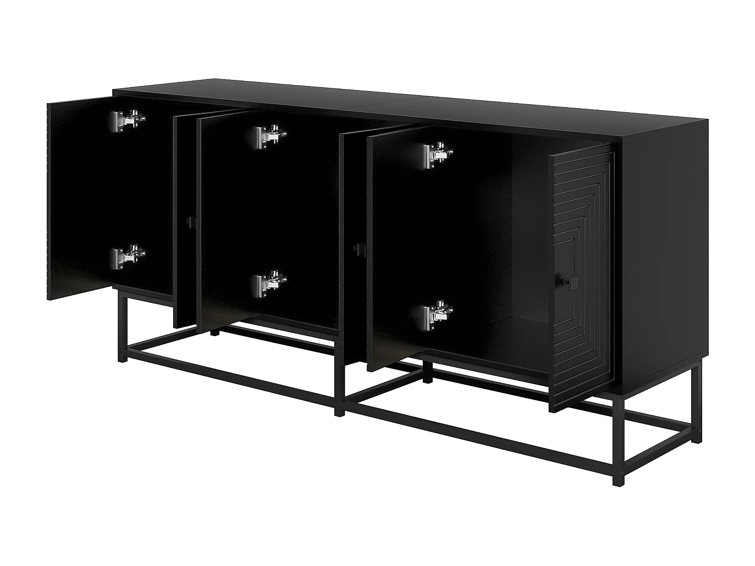 Buffet noir avec 6 portes - Grand espace de rangement 160x38x75.5cm