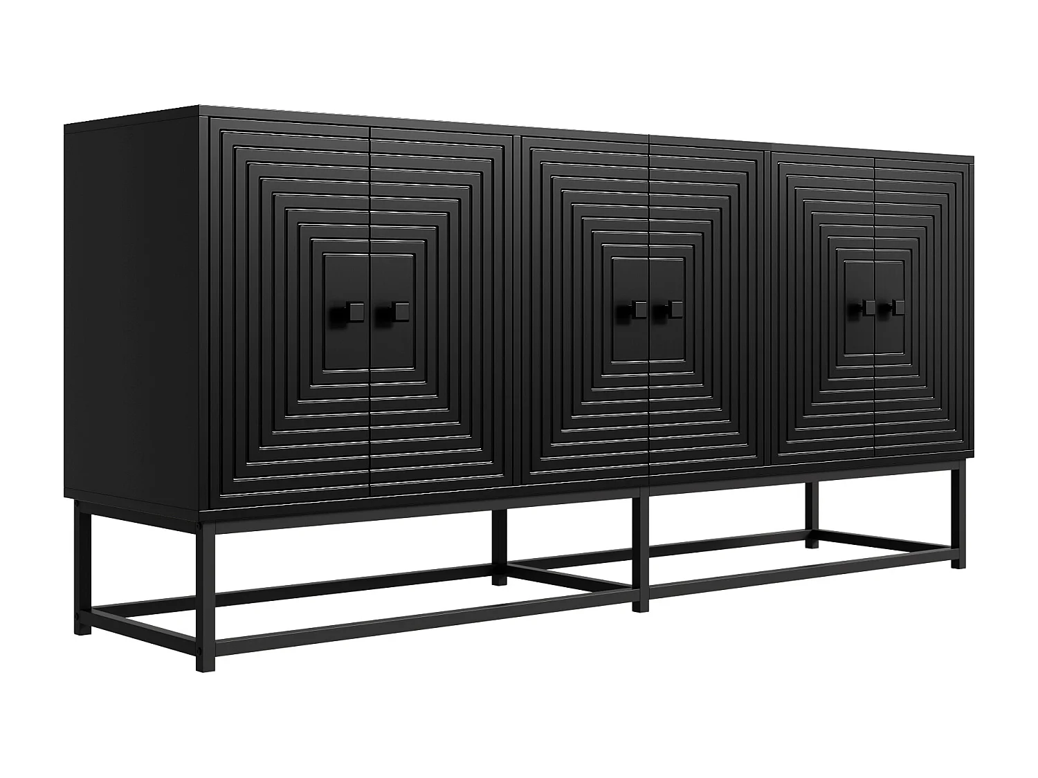 Buffet noir avec 6 portes - Grand espace de rangement 160x38x75.5cm