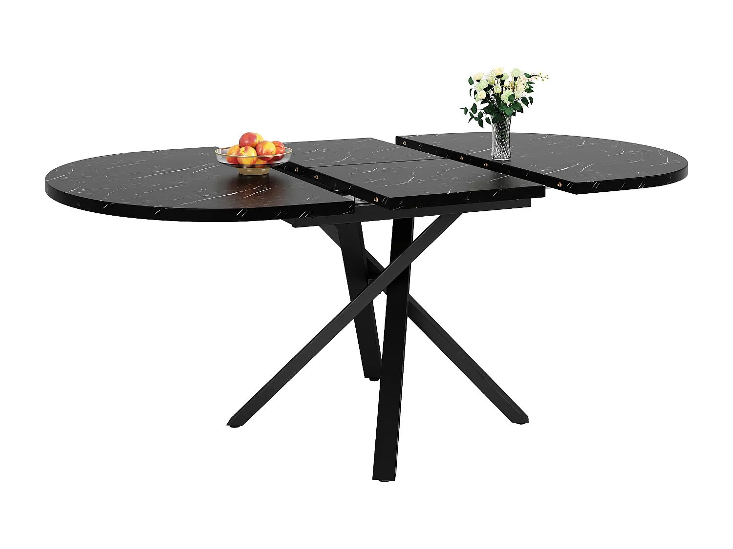 Ensemble table à manger extensible 100-140 cm + 4 chaises velours beige - Plateau effet marbre