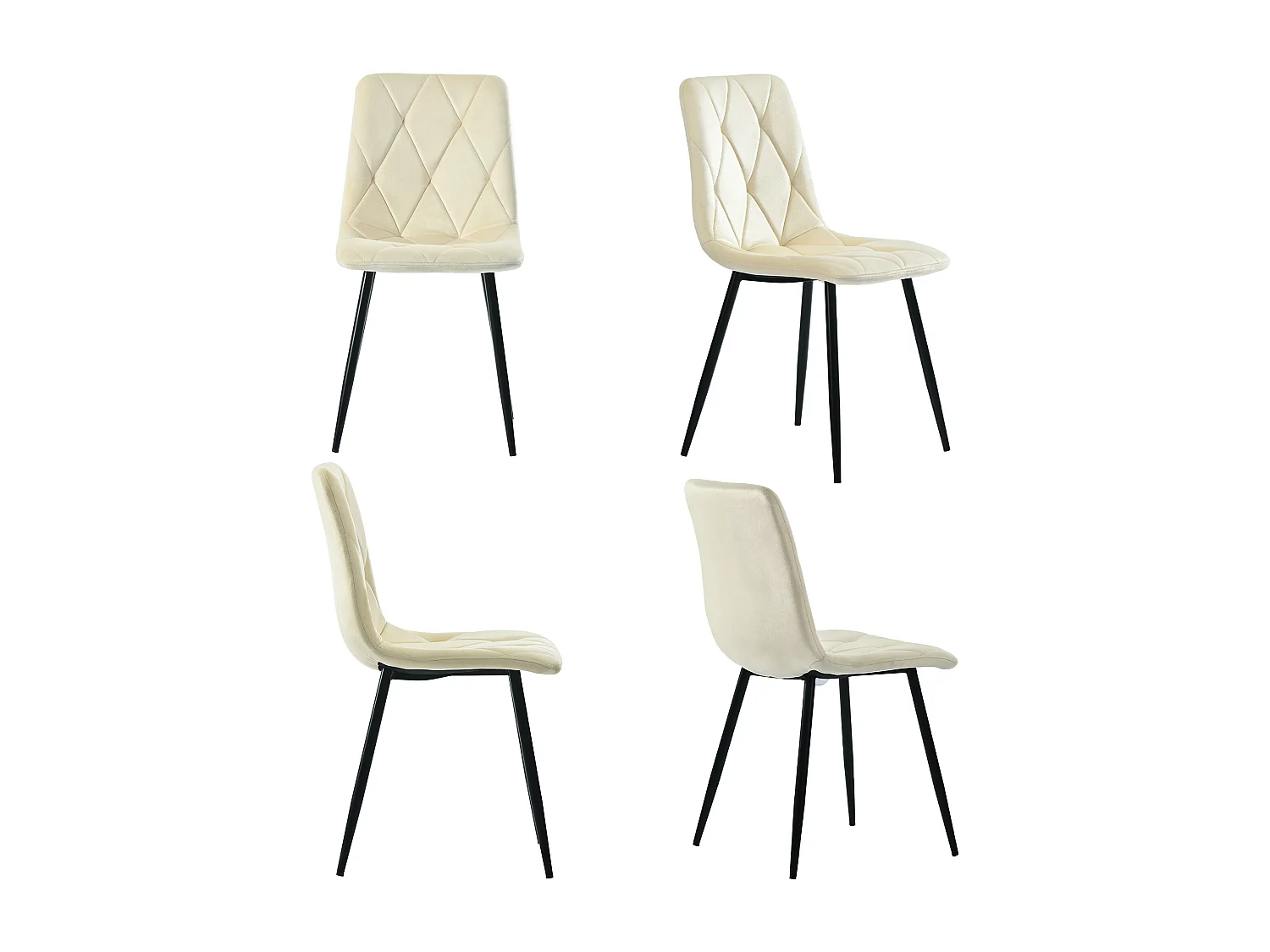 Ensemble table à manger extensible 100-140 cm + 4 chaises velours beige - Plateau effet marbre