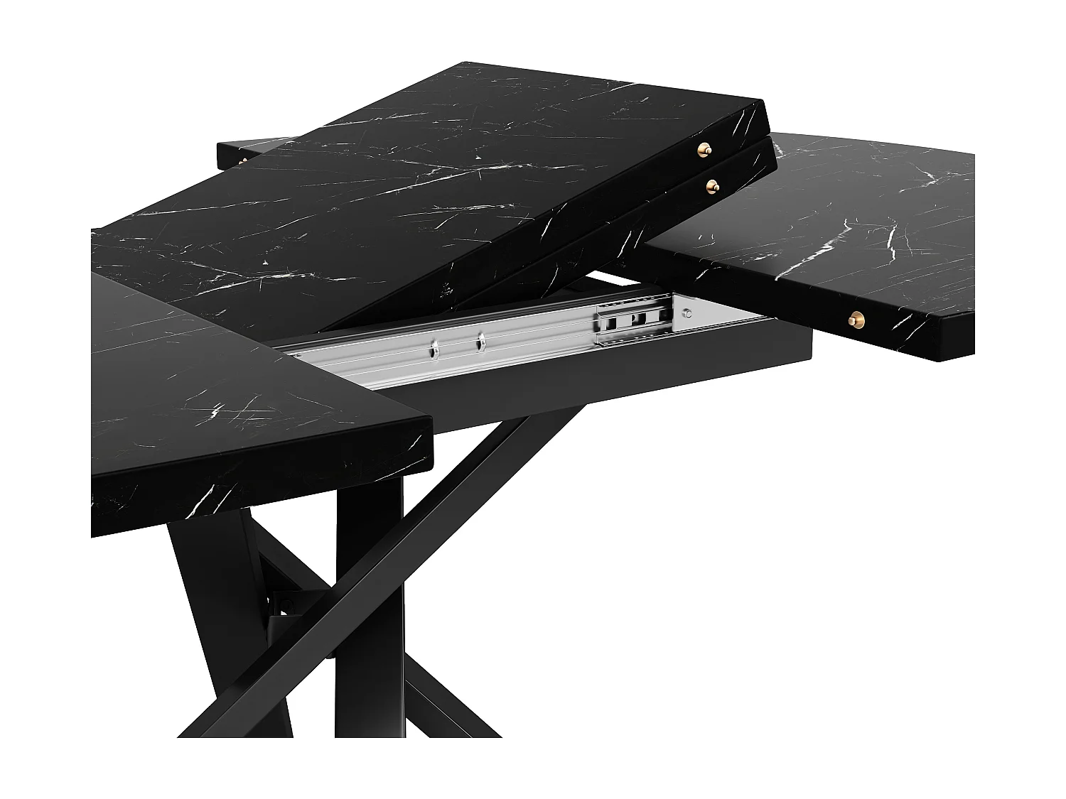 Ensemble table à manger extensible 100-140 cm + 4 chaises velours beige - Plateau effet marbre