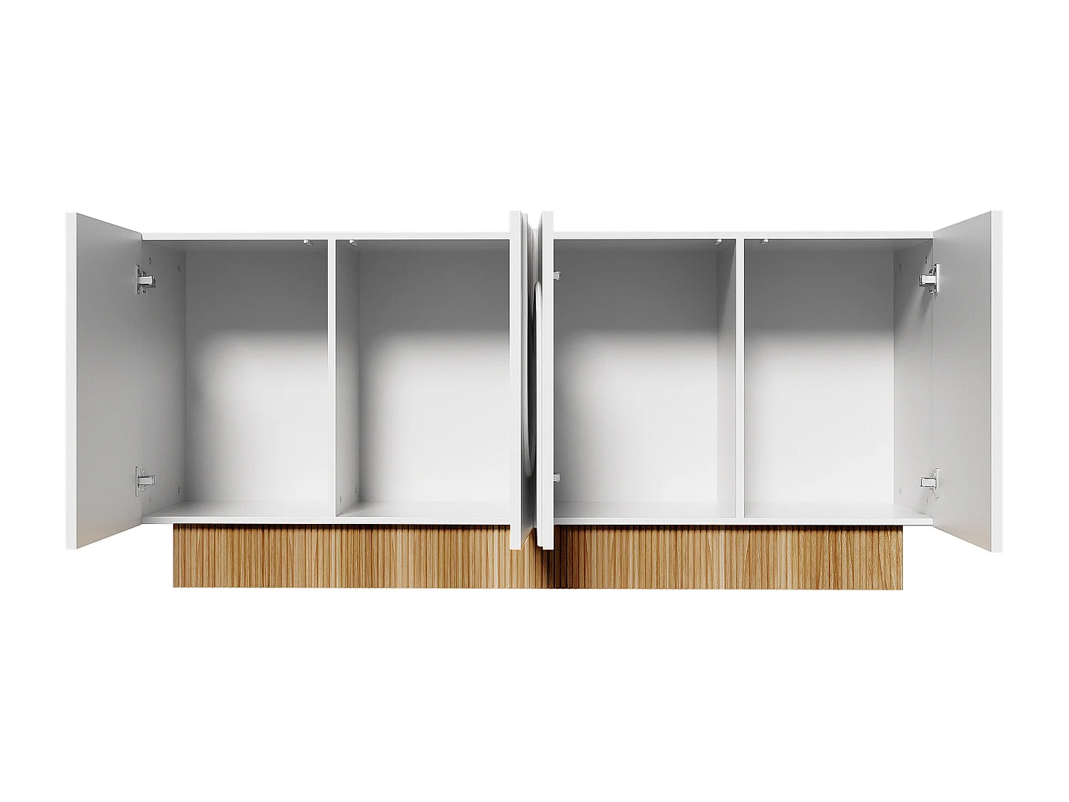 Buffet avec 4 portes blanches - Base rayée en couleur bois 160x38x75cm