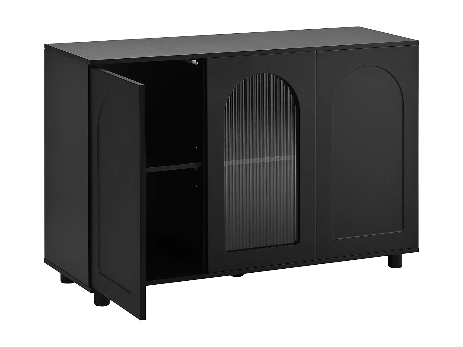 Buffet noir avec 3 portes - étagères réglables - Bois en MDF et PB