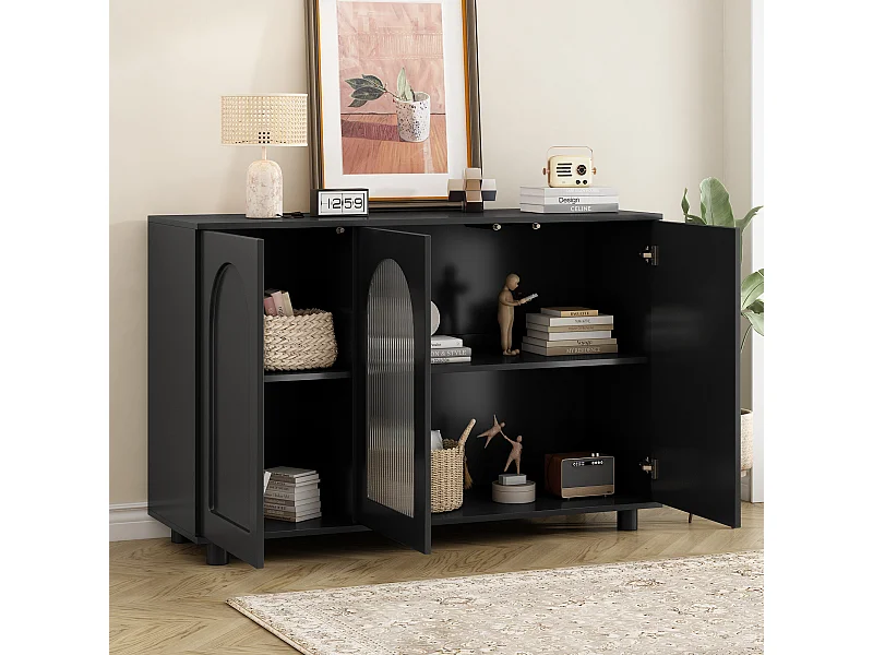 Buffet noir avec 3 portes - étagères réglables - Bois en MDF et PB