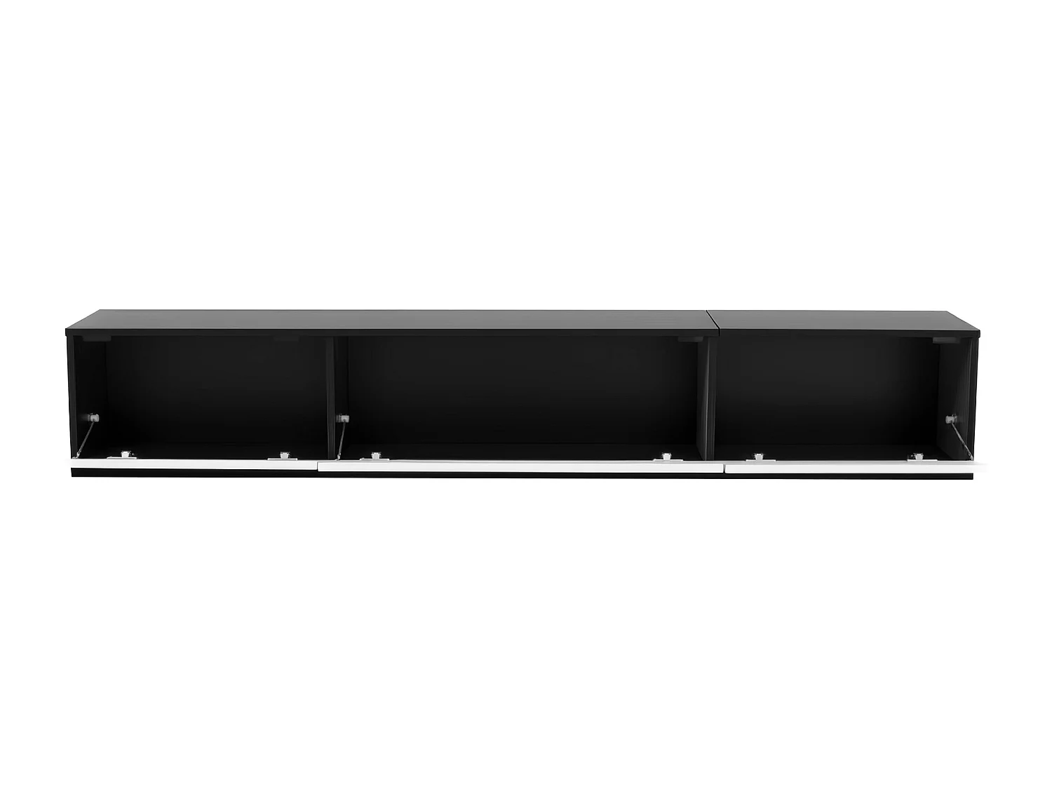 Meuble TV mural laqué brillant avec 3 portes et LED - noir et blanc 180x35x30cm