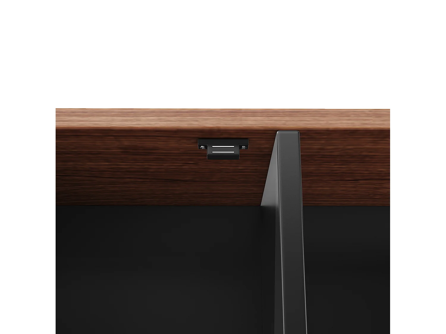 Credenza alta da cucina con ante scorrevoli, 2 cassetti e illuminazione a LED - Piano in legno scuro - Nero