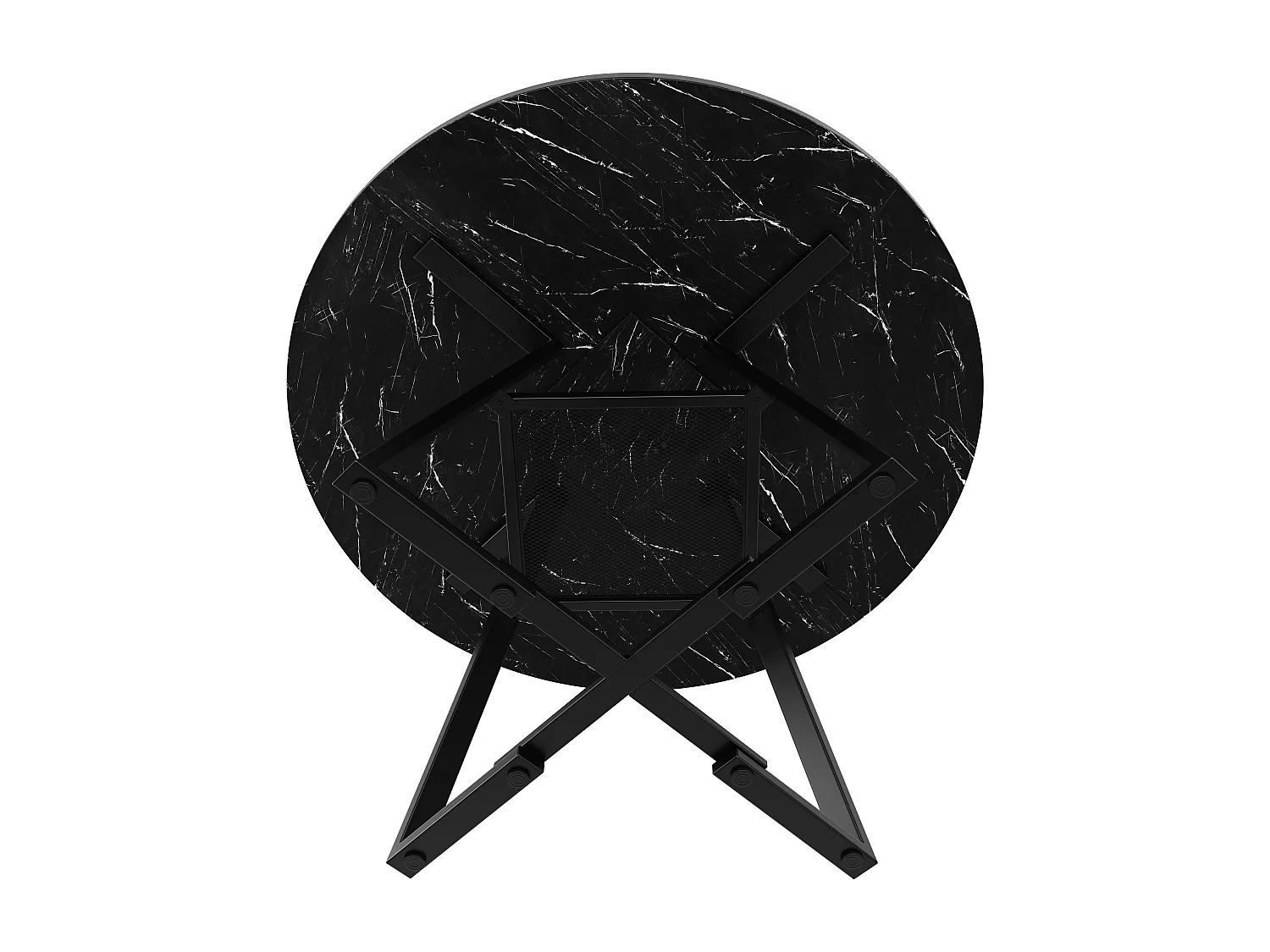 Table à manger ronde avec pieds en métal - Plateau motif marbre - Noir