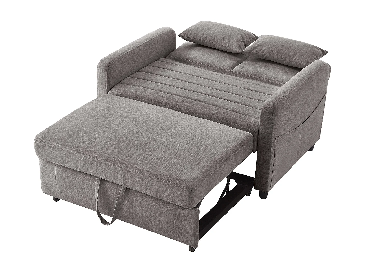 Canapé convertible 2 places gris - Dossier réglable en 3 positions - Canapé-lit en tissu coton-lin