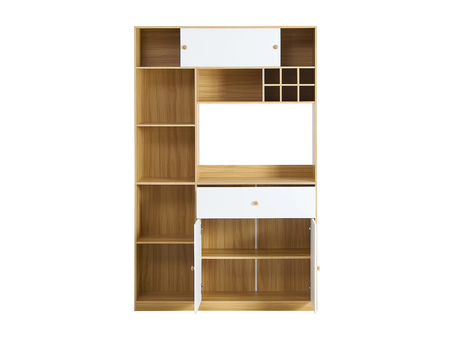 Buffet de cuisine avec LED, tiroir et portes - Grande rangement - Couleur blanc et bois