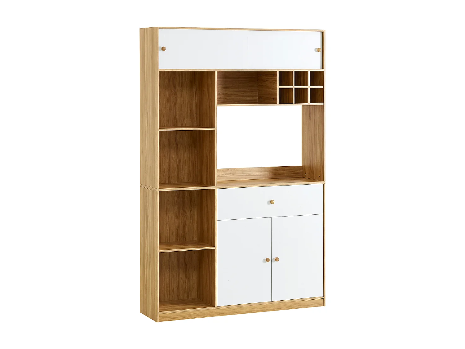 Buffet de cuisine avec LED, tiroir et portes - Grande rangement - Couleur blanc et bois