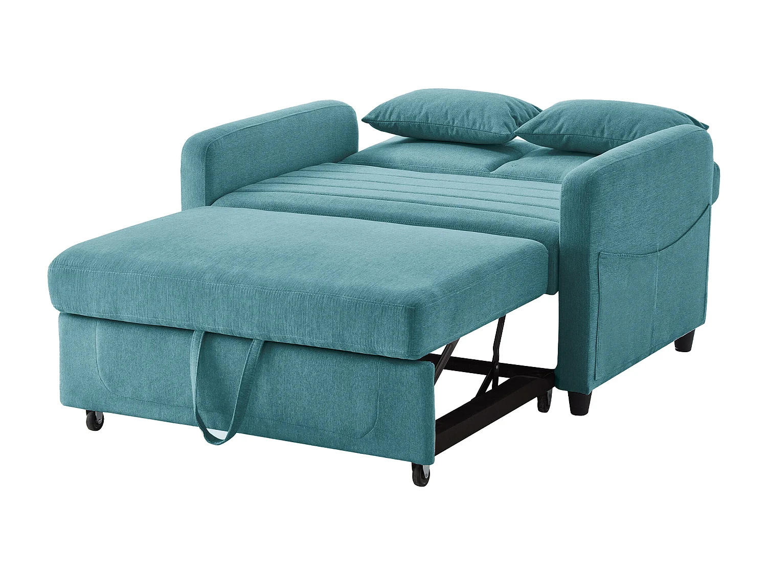Canapé convertible 2 places bleu-vert antique - Dossier réglable en 3 positions - Canapé-lit en tissu coton-lin