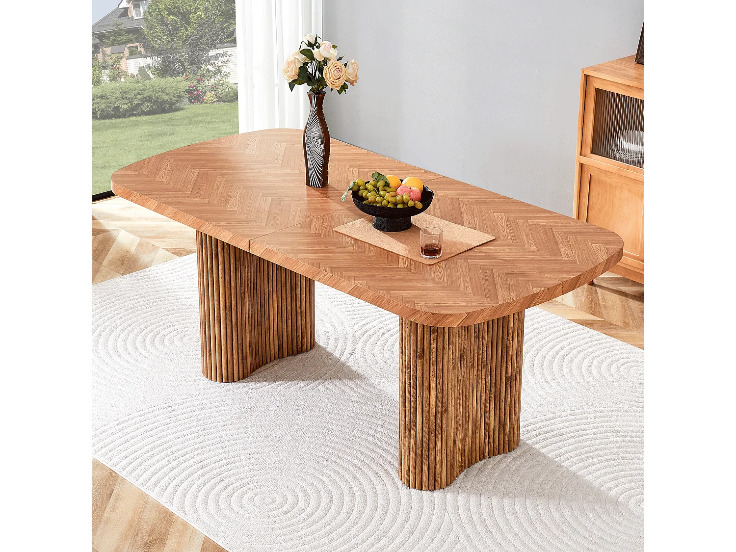 Table à manger 180x90cm pour 4 à 6 personnes - Plateau texturé - Couleur bois