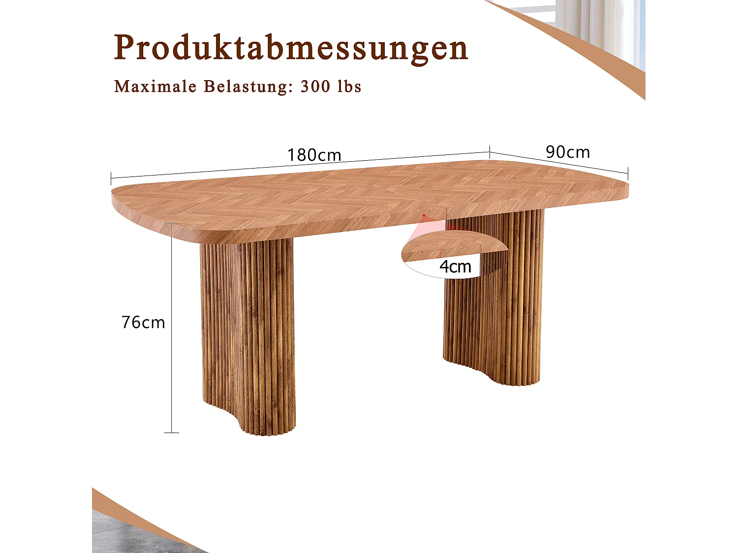 Table à manger 180x90cm pour 4 à 6 personnes - Plateau texturé - Couleur bois