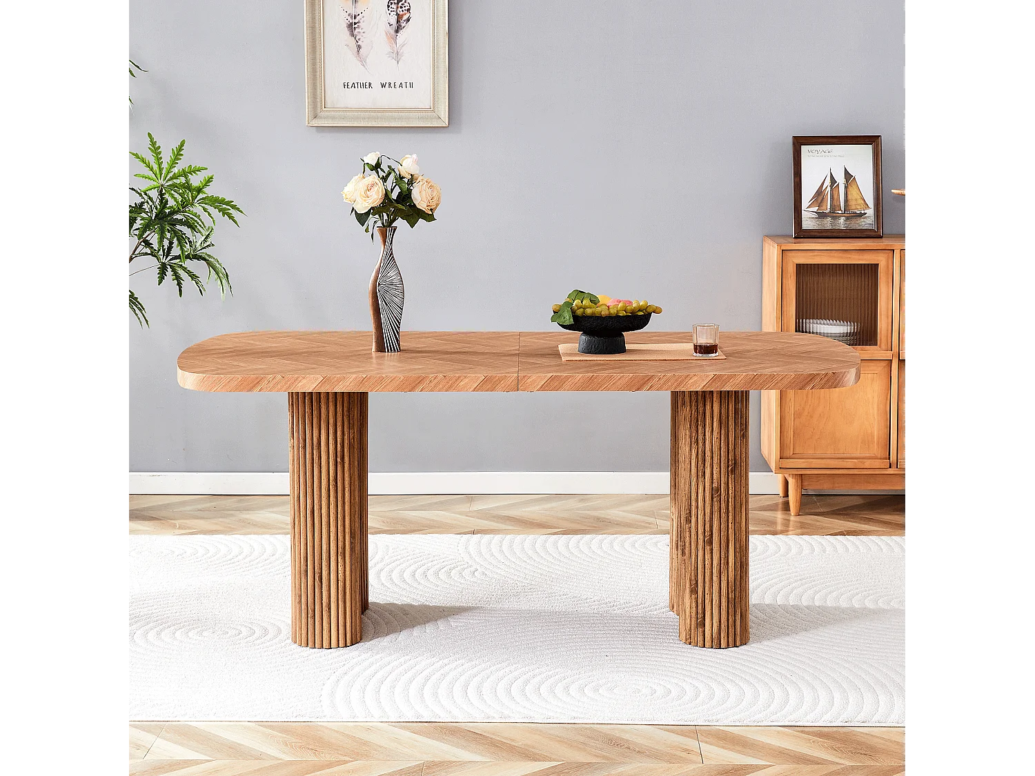 Table à manger 180x90cm pour 4 à 6 personnes - Plateau texturé - Couleur bois