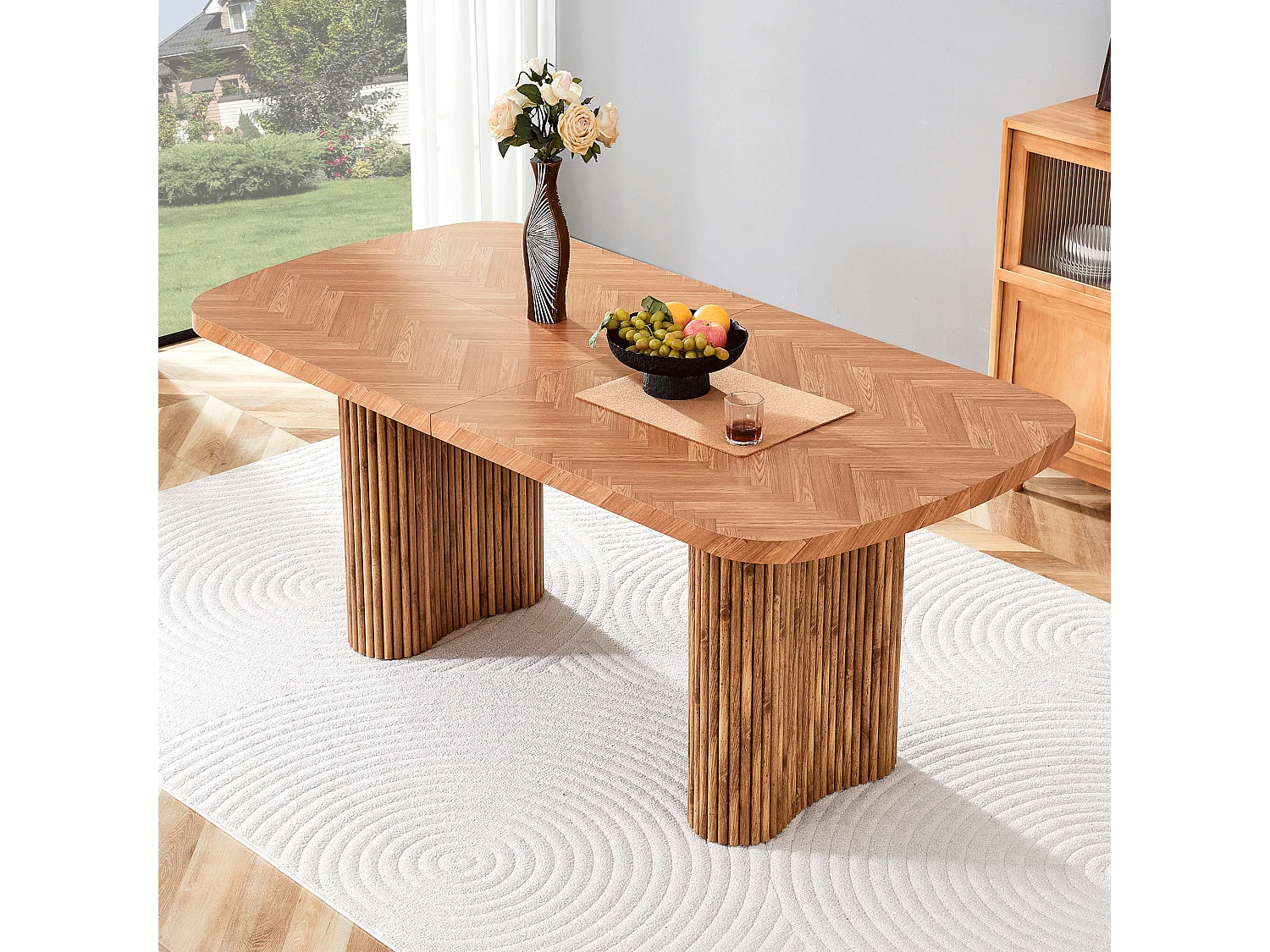 Table à manger 180x90cm pour 4 à 6 personnes - Plateau texturé - Couleur bois