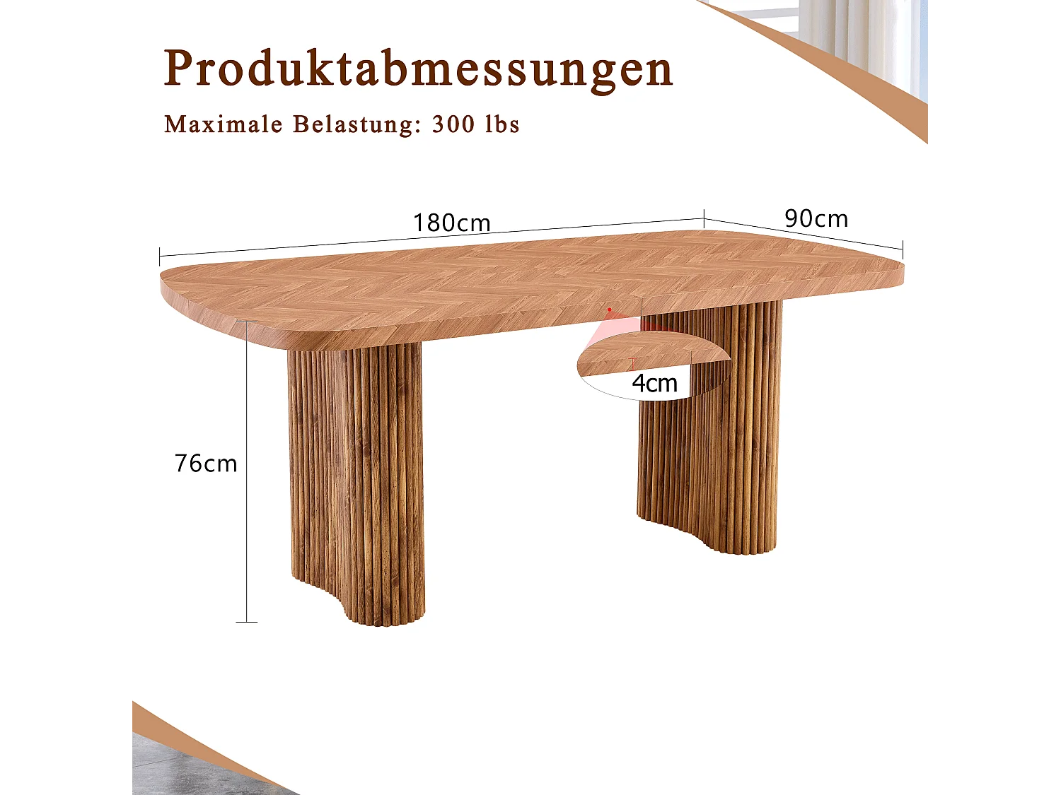 Table à manger 180x90cm pour 4 à 6 personnes - Plateau texturé - Couleur bois
