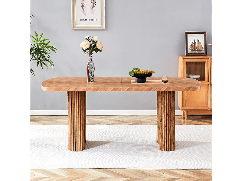 Table à manger 180x90cm pour 4 à 6 personnes - Plateau texturé - Couleur bois