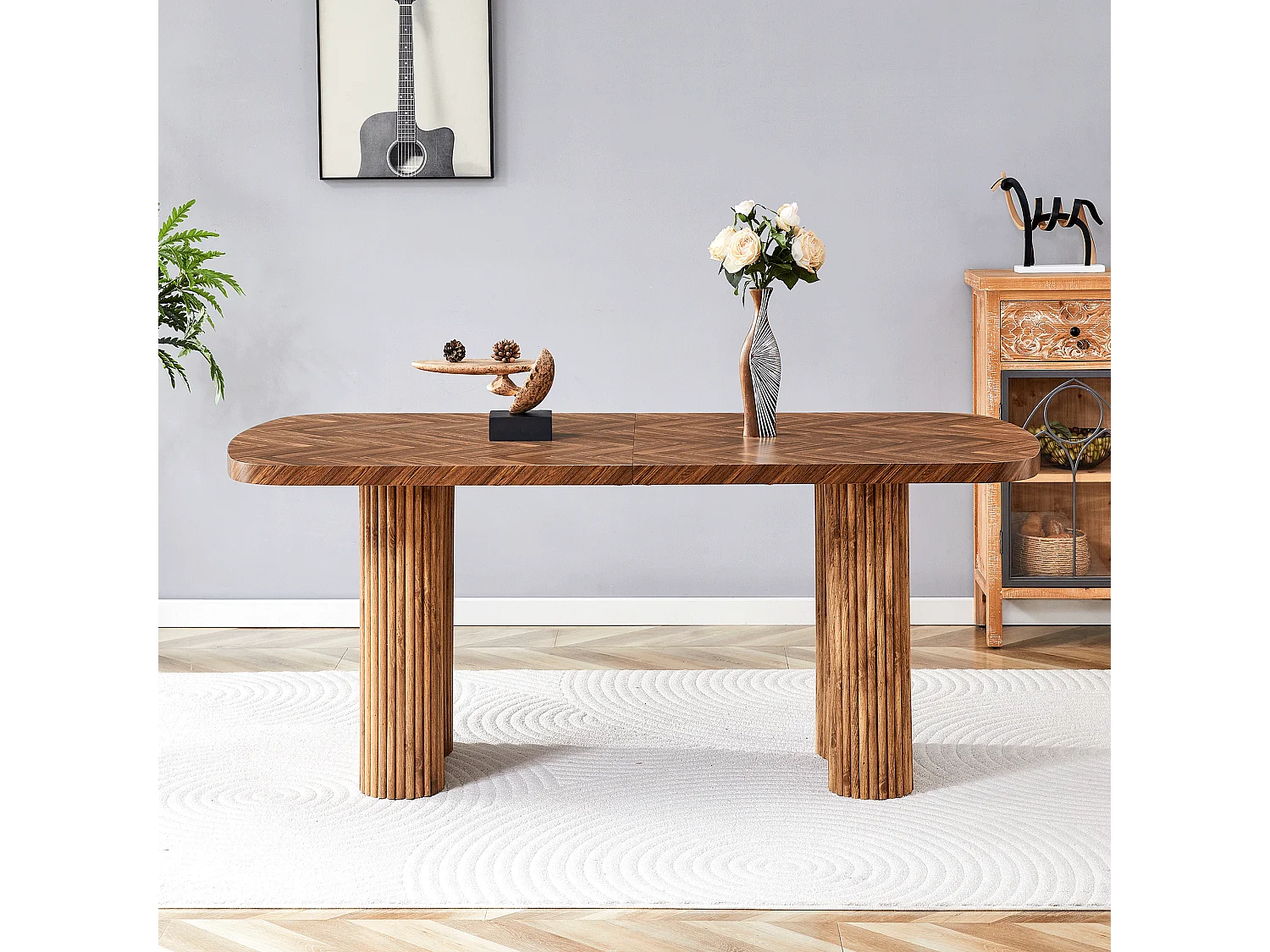 Table à manger 180x90cm pour 4 à 6 personnes en couleur bois - Plateau texturé foncé