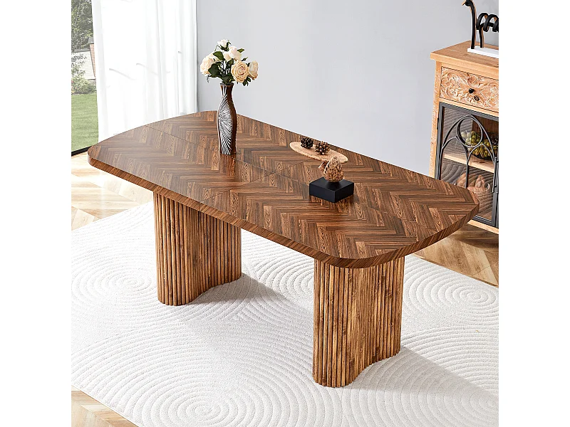 Table à manger 180x90cm pour 4 à 6 personnes en couleur bois - Plateau texturé foncé