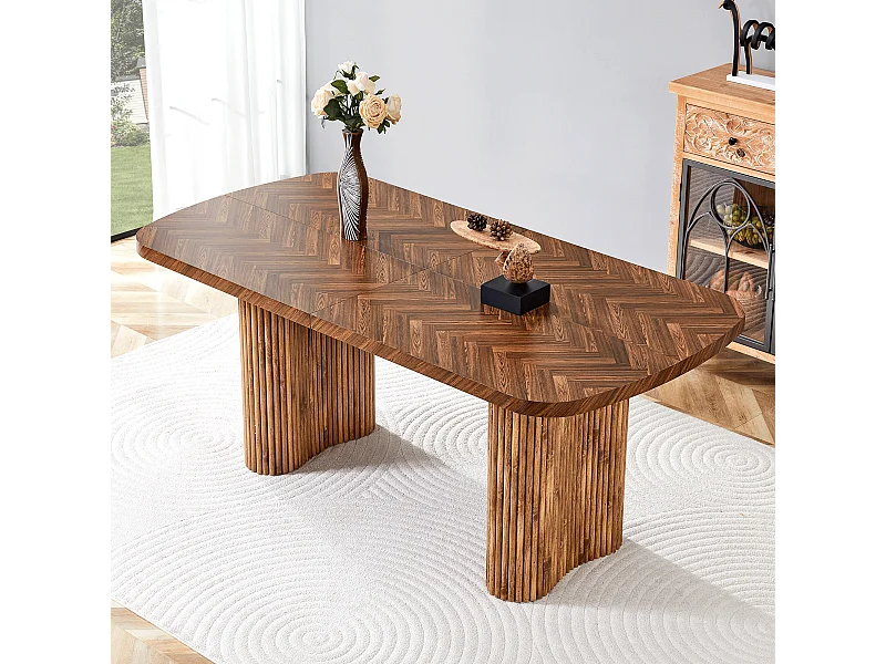 Table à manger 180x90cm pour 4 à 6 personnes en couleur bois - Plateau texturé foncé