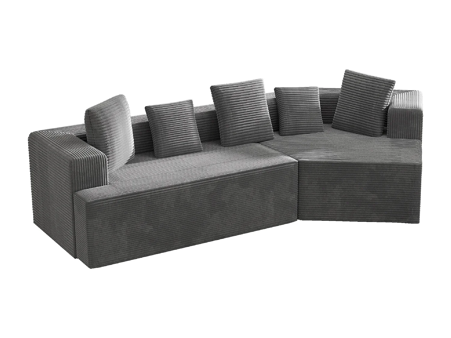 Canapé 3 places modulaire en velours côtelé - Sans montage - Gris