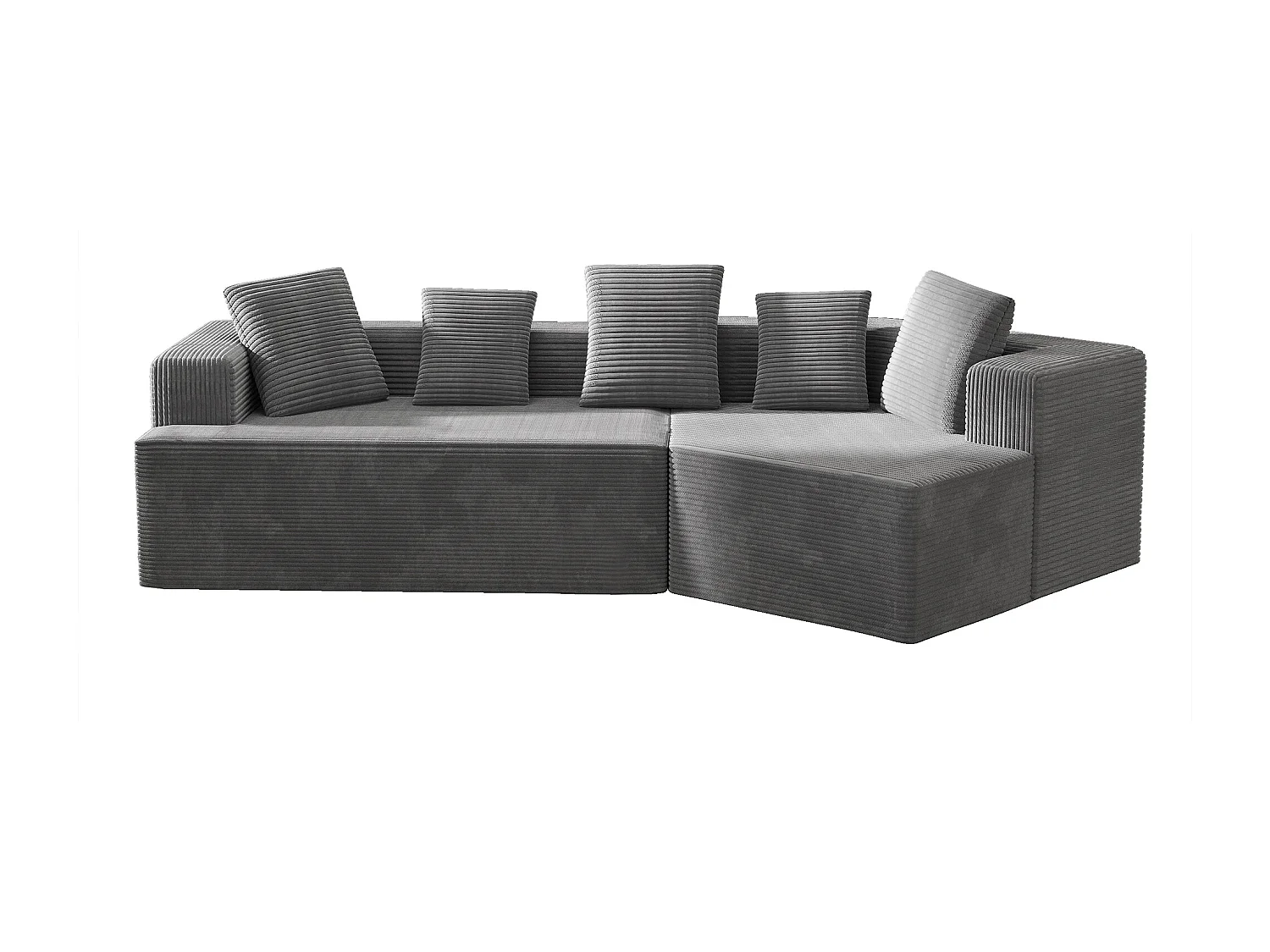 Canapé 3 places modulaire en velours côtelé - Sans montage - Gris