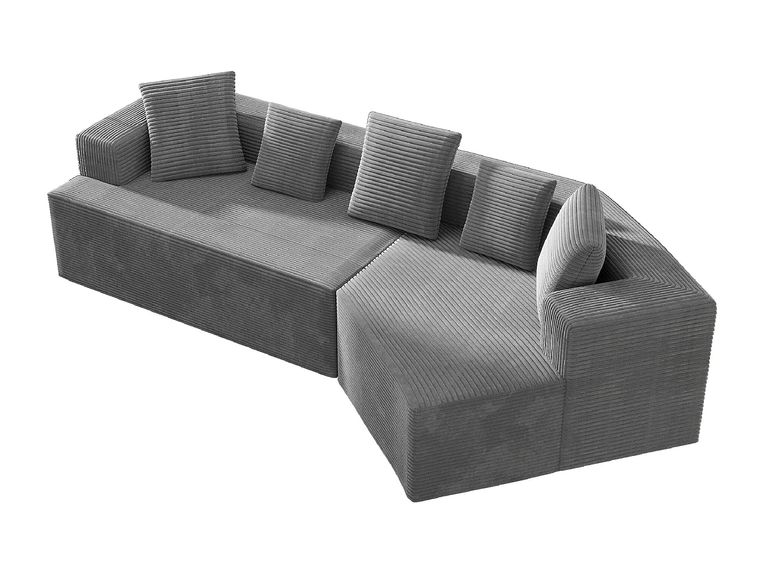 Canapé 3 places modulaire en velours côtelé - Sans montage - Gris