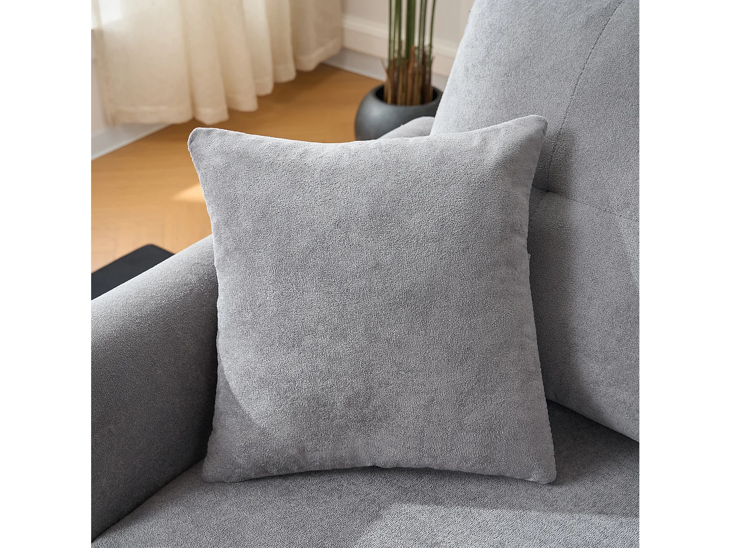 Canapé 3 places d'angle en forme de U avec rangement - Canapé-lit en tissu chenille - Gris