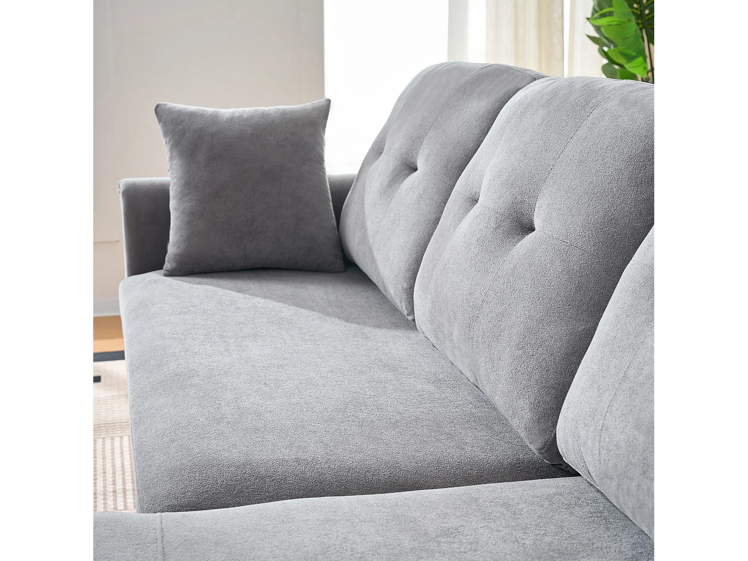 Canapé 3 places d'angle en forme de U avec rangement - Canapé-lit en tissu chenille - Gris