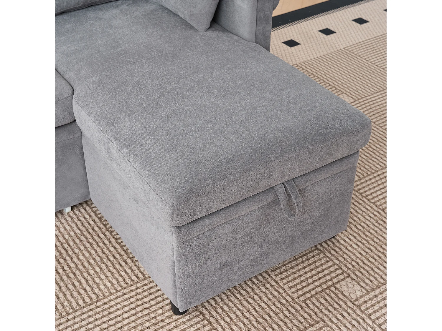 Canapé 3 places d'angle en forme de U avec rangement - Canapé-lit en tissu chenille - Gris