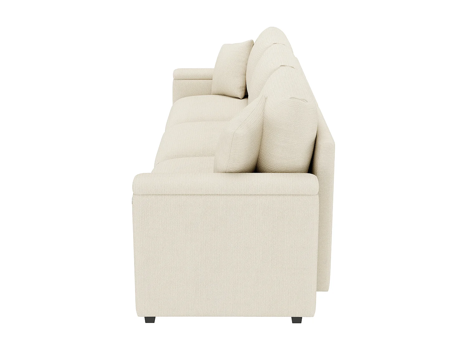 Canapé 3 places en chenille beige- Coussins, tablette rabattable, ports USB et rangement