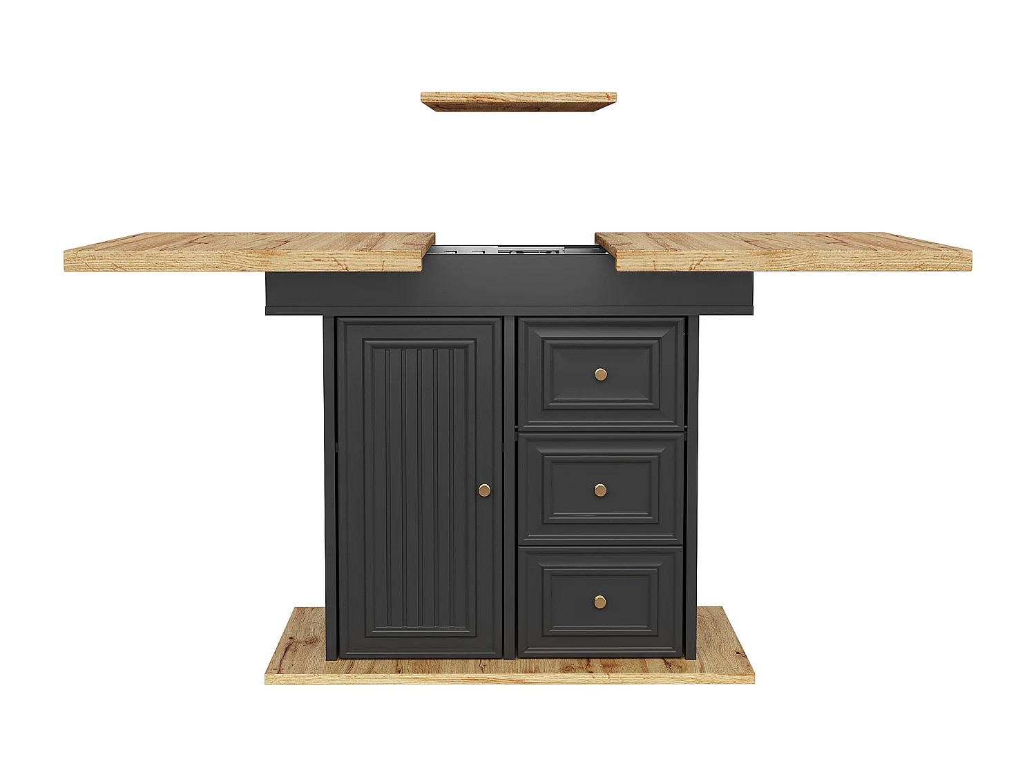 Table à manger extensible noir 4 à 6 personnes 110–140 x 80 cm - Porte et 2 tiroirs - Plateau woodgrain