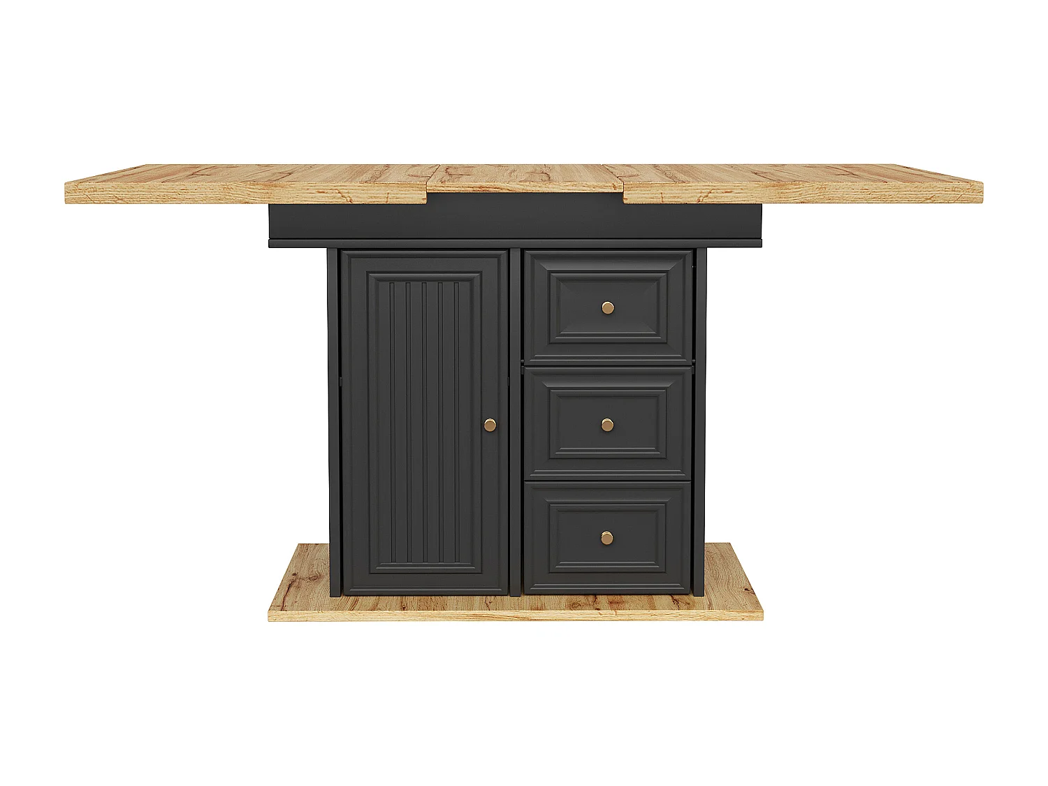 Table à manger extensible noir 4 à 6 personnes 110–140 x 80 cm - Porte et 2 tiroirs - Plateau woodgrain