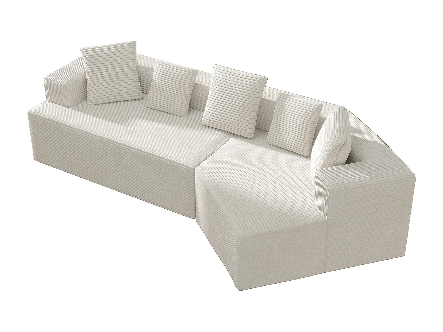 Canapé 3 places modulaire en velours côtelé - Sans montage - Blanc