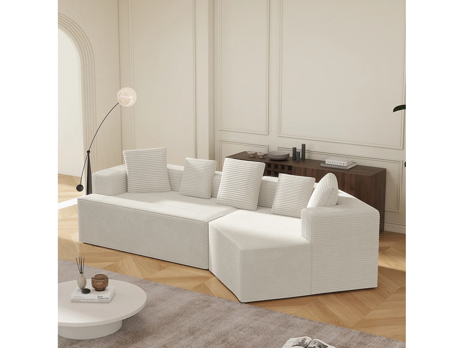 Canapé 3 places modulaire en velours côtelé - Sans montage - Blanc