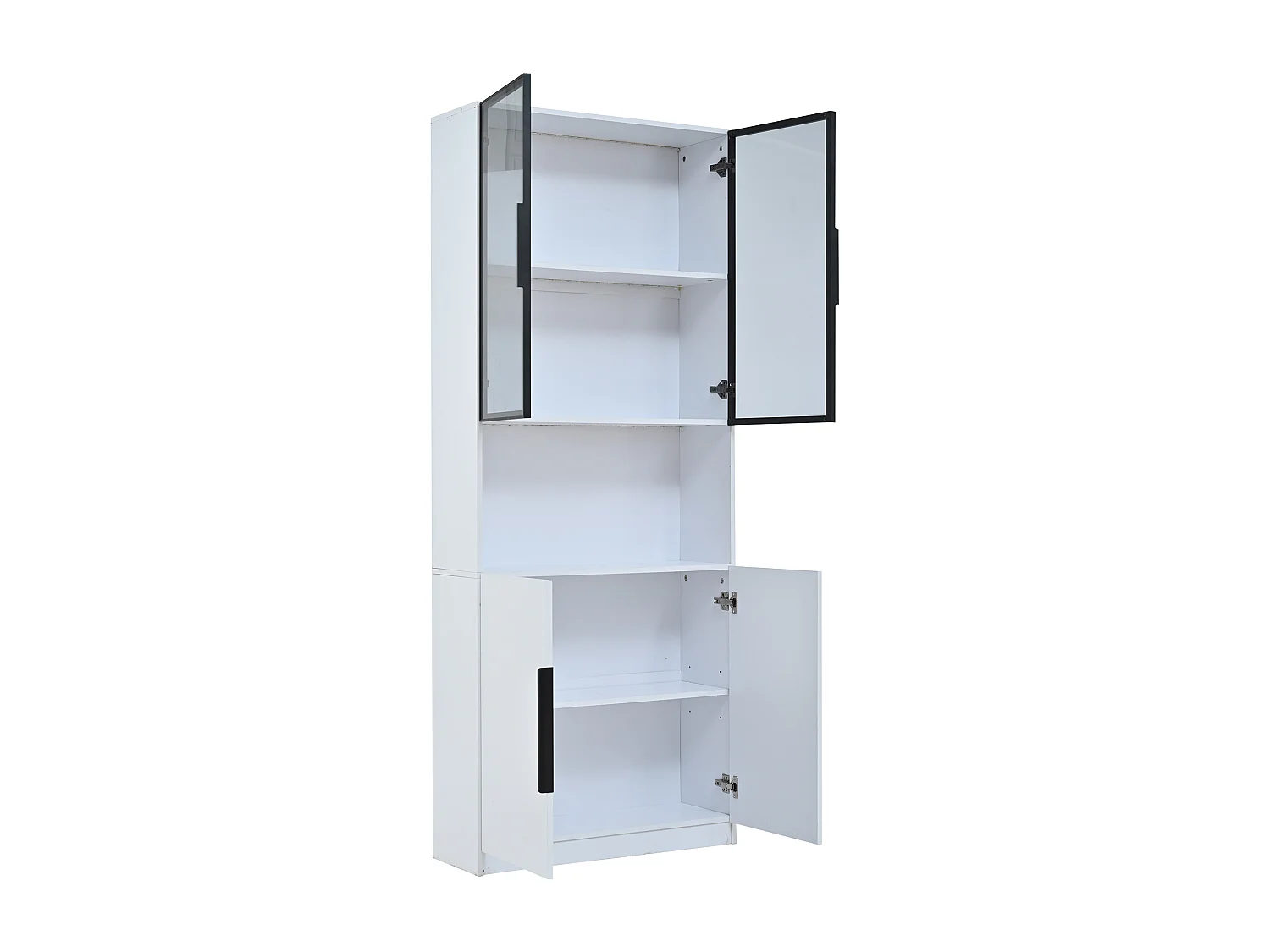 Vitrine avec 2 portes vitrées et LED - Blanche 80 x 30 x 200 cm - Bois en PB