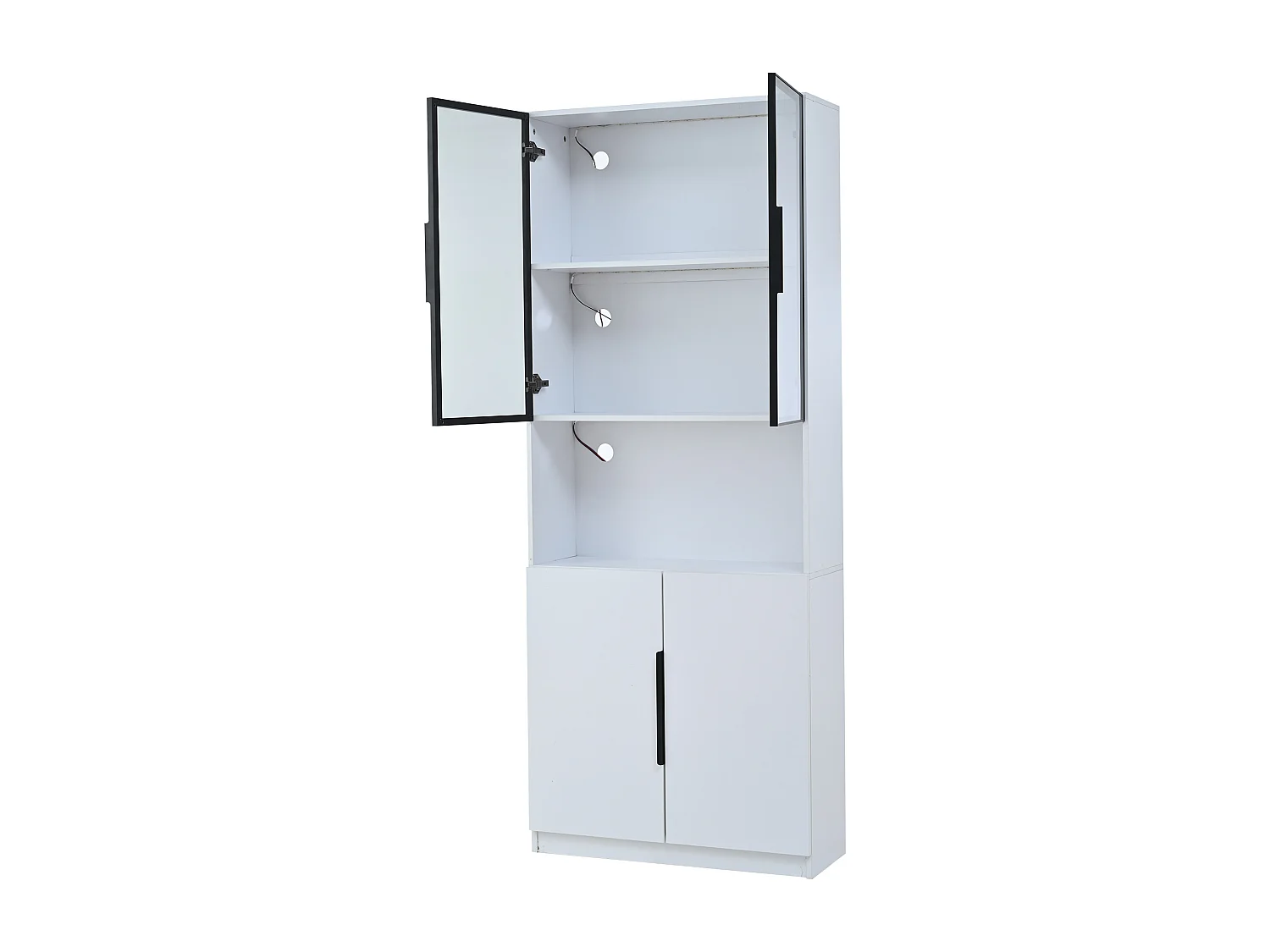 Vitrine avec 2 portes vitrées et LED - Blanche 80 x 30 x 200 cm - Bois en PB