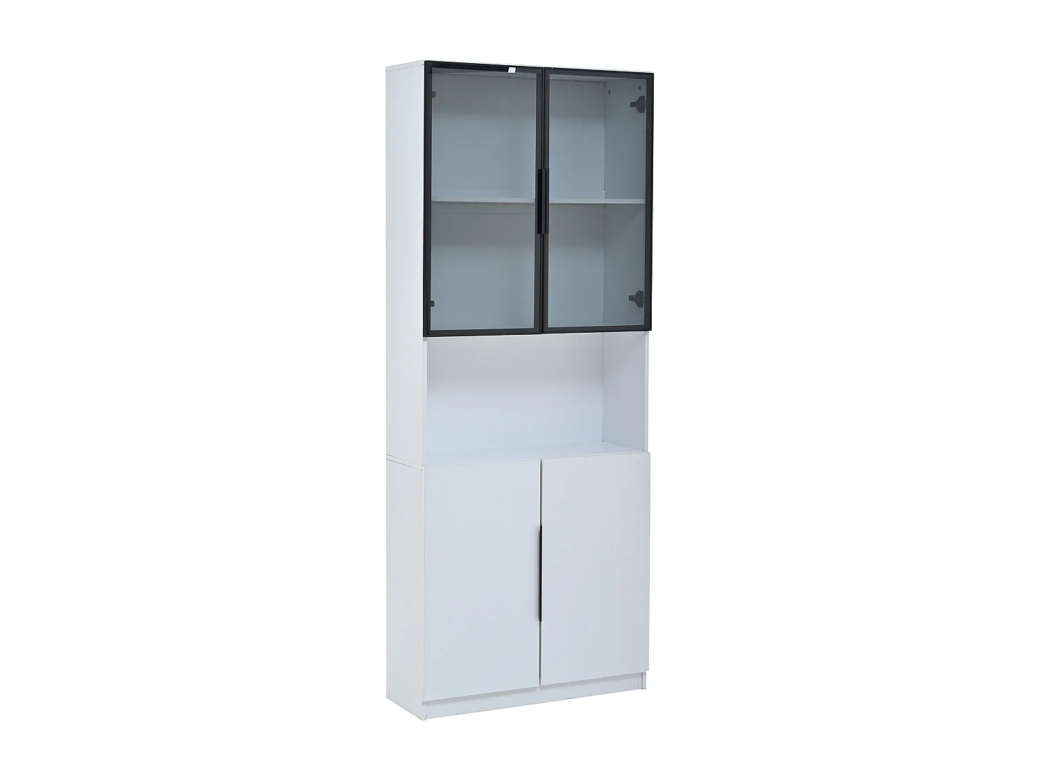Vitrine avec 2 portes vitrées et LED - Blanche 80 x 30 x 200 cm - Bois en PB