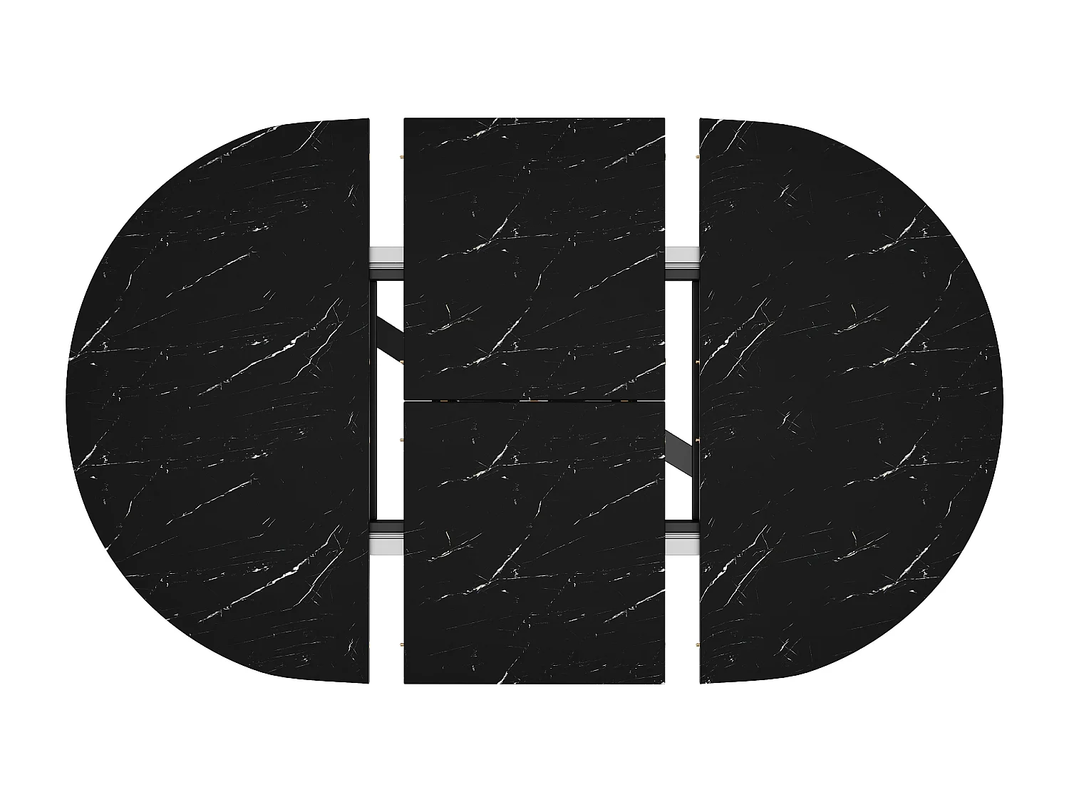 Table à manger ronde extensible noir 100-140 x 100cm -Pieds métal en forme de X - Plateau effet marbre