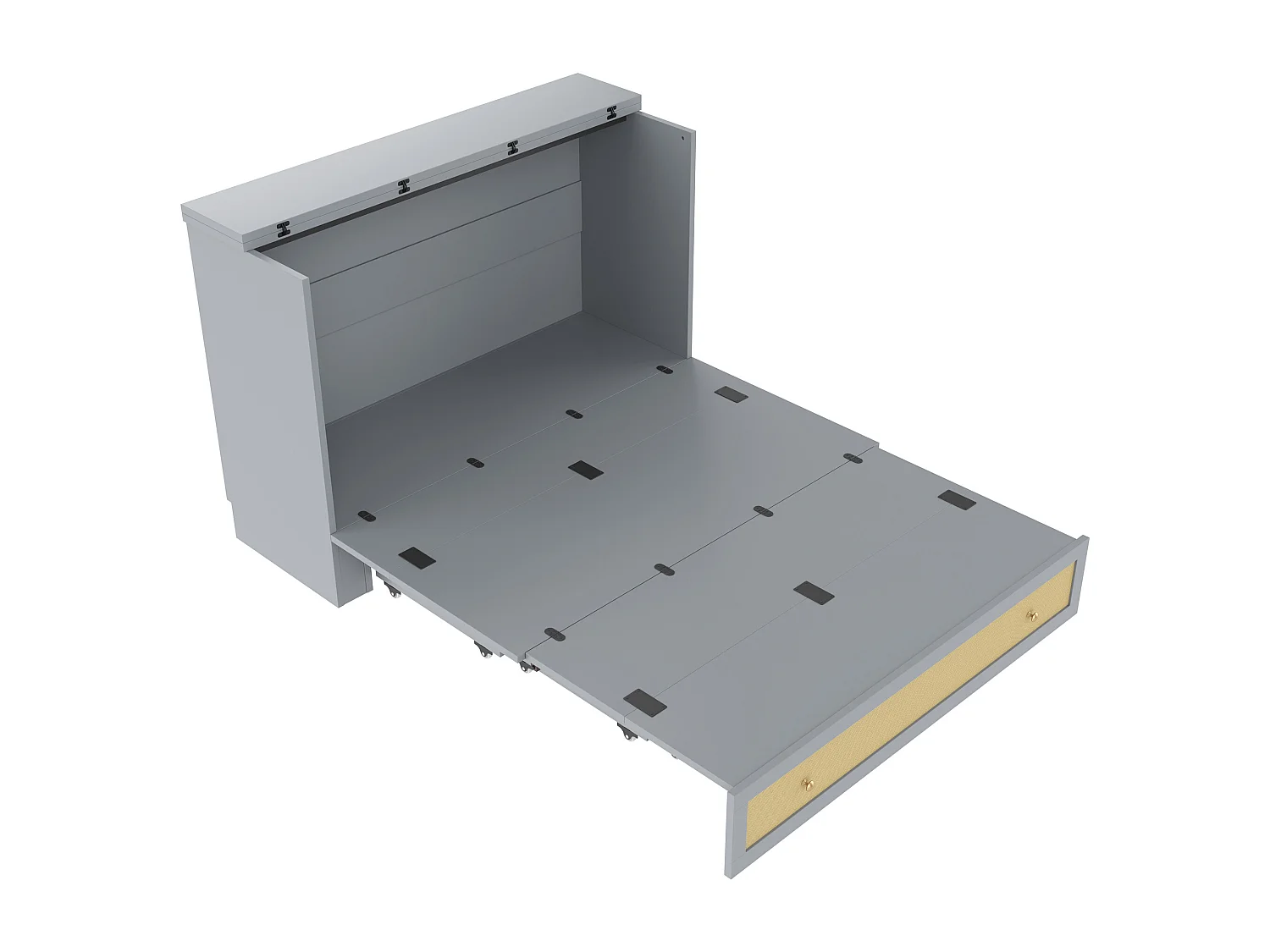 Lit escamotable 140 x 200 cm avec tiroir et prises USB - lit plateforme convertible en MDF -Gris