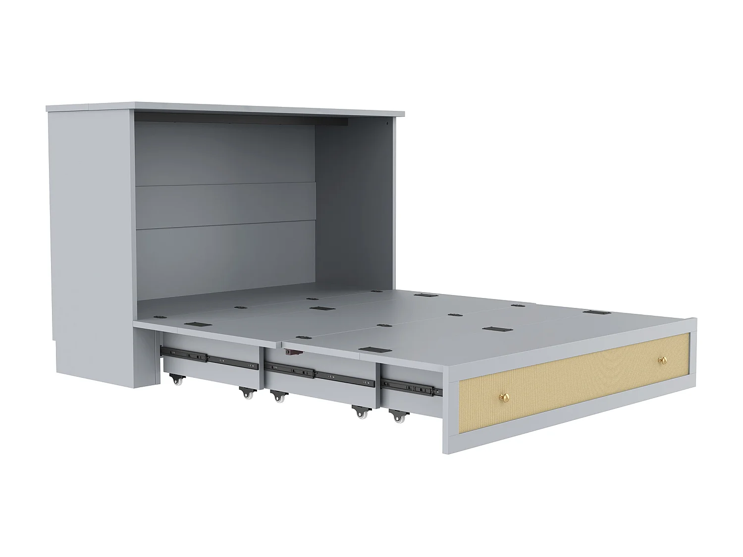 Lit escamotable 140 x 200 cm avec tiroir et prises USB - lit plateforme convertible en MDF -Gris