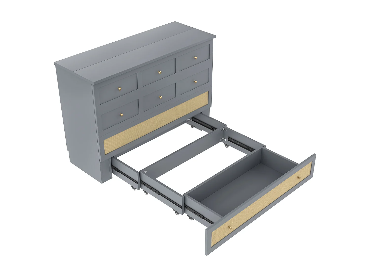 Lit escamotable 140 x 200 cm avec tiroir et prises USB - lit plateforme convertible en MDF -Gris