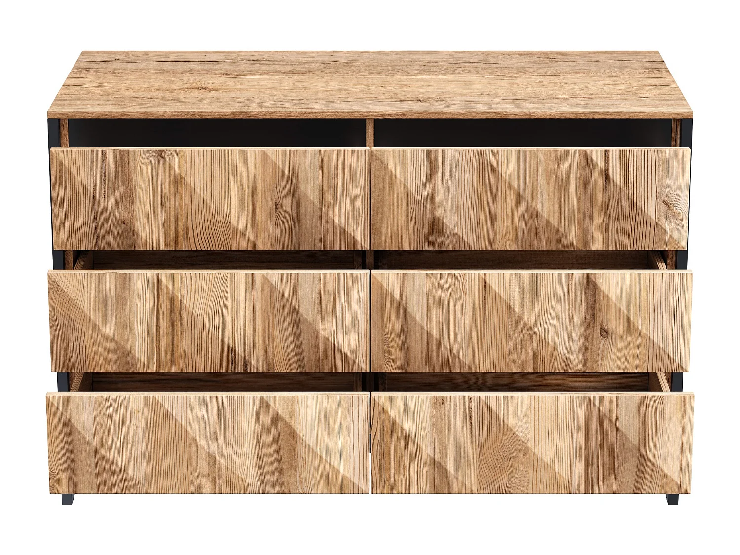 Commode avec 6 tiroirs - Cadre en métal noir- Couleur bois