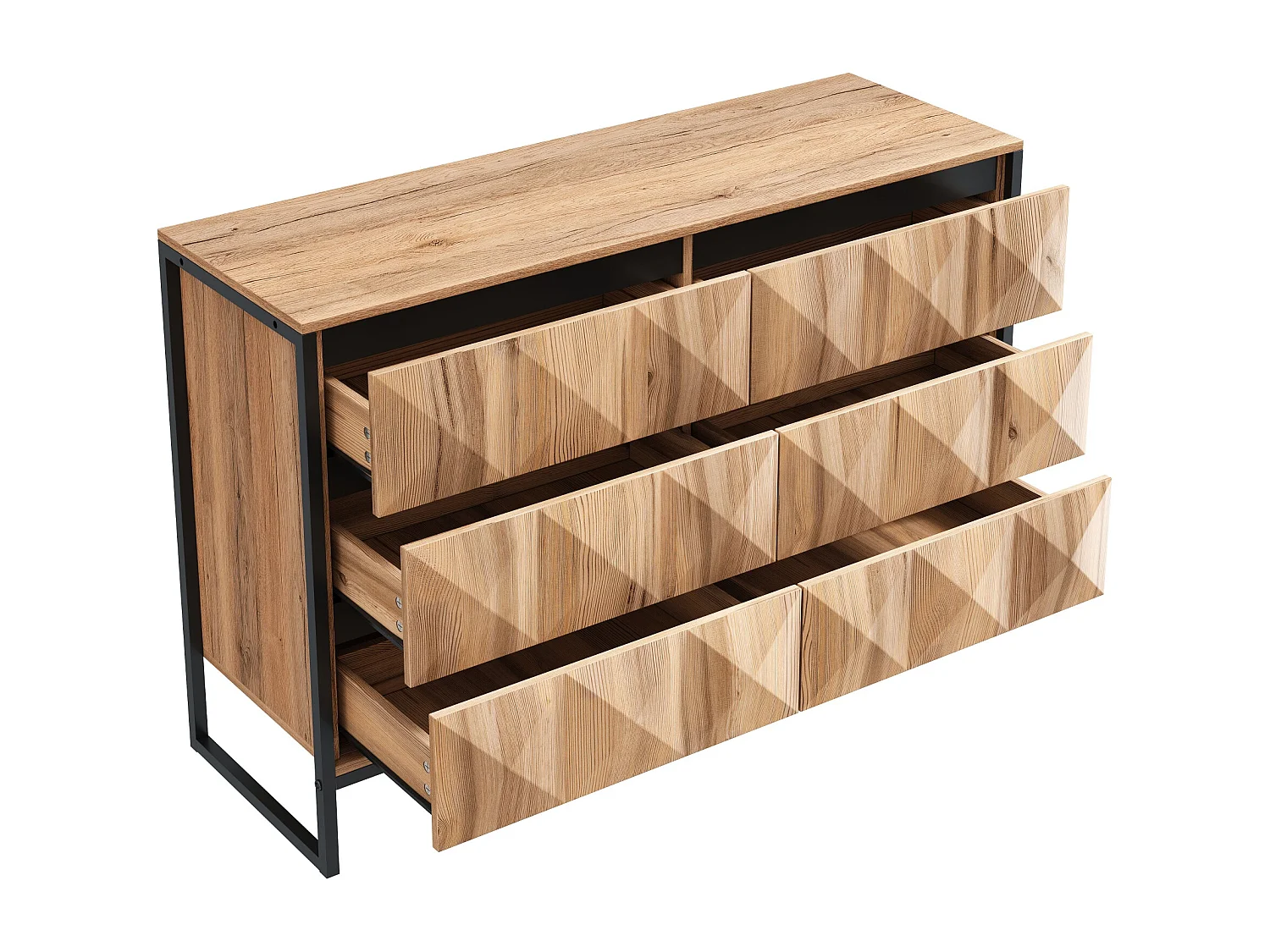 Commode avec 6 tiroirs - Cadre en métal noir- Couleur bois