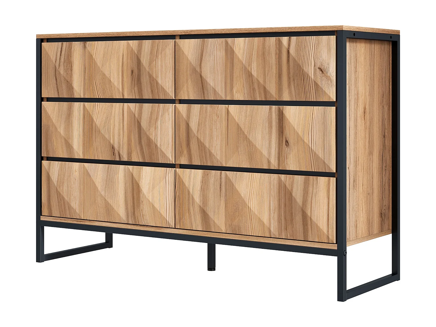 Commode avec 6 tiroirs - Cadre en métal noir- Couleur bois