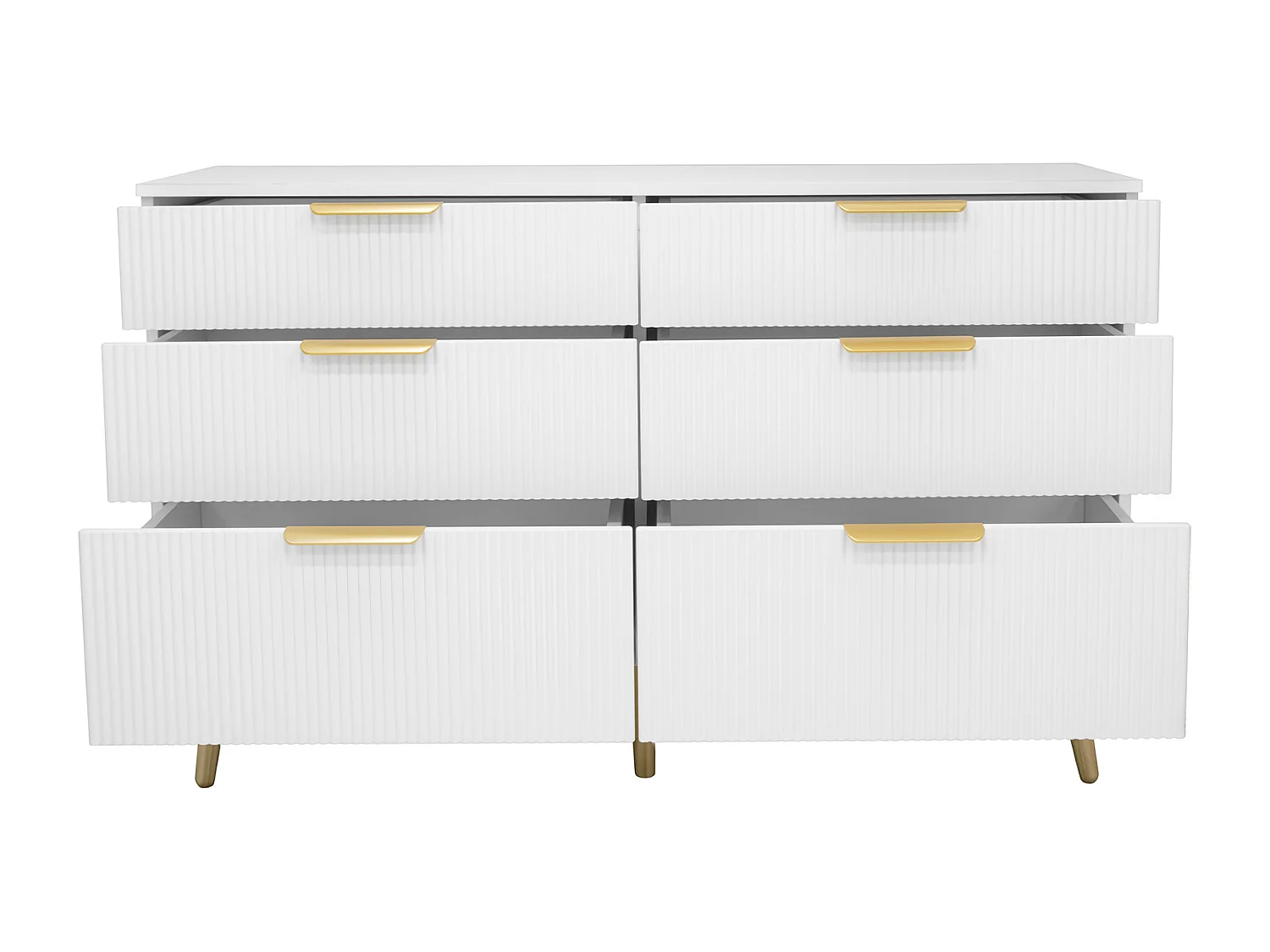 Commode blanc avec 6 tiroirs - Pieds woodgrain 120x40x76.5cm