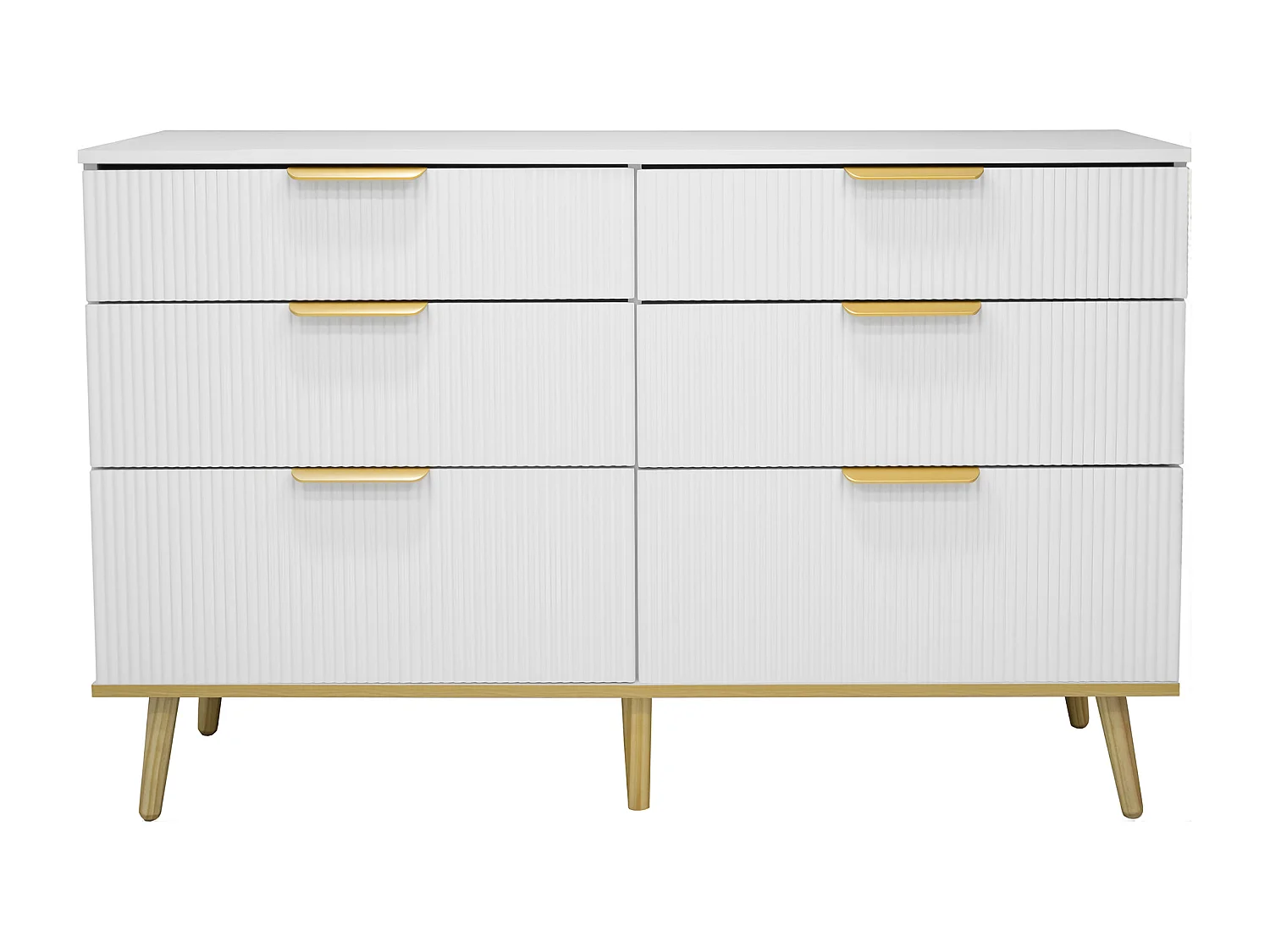 Commode blanc avec 6 tiroirs - Pieds woodgrain 120x40x76.5cm